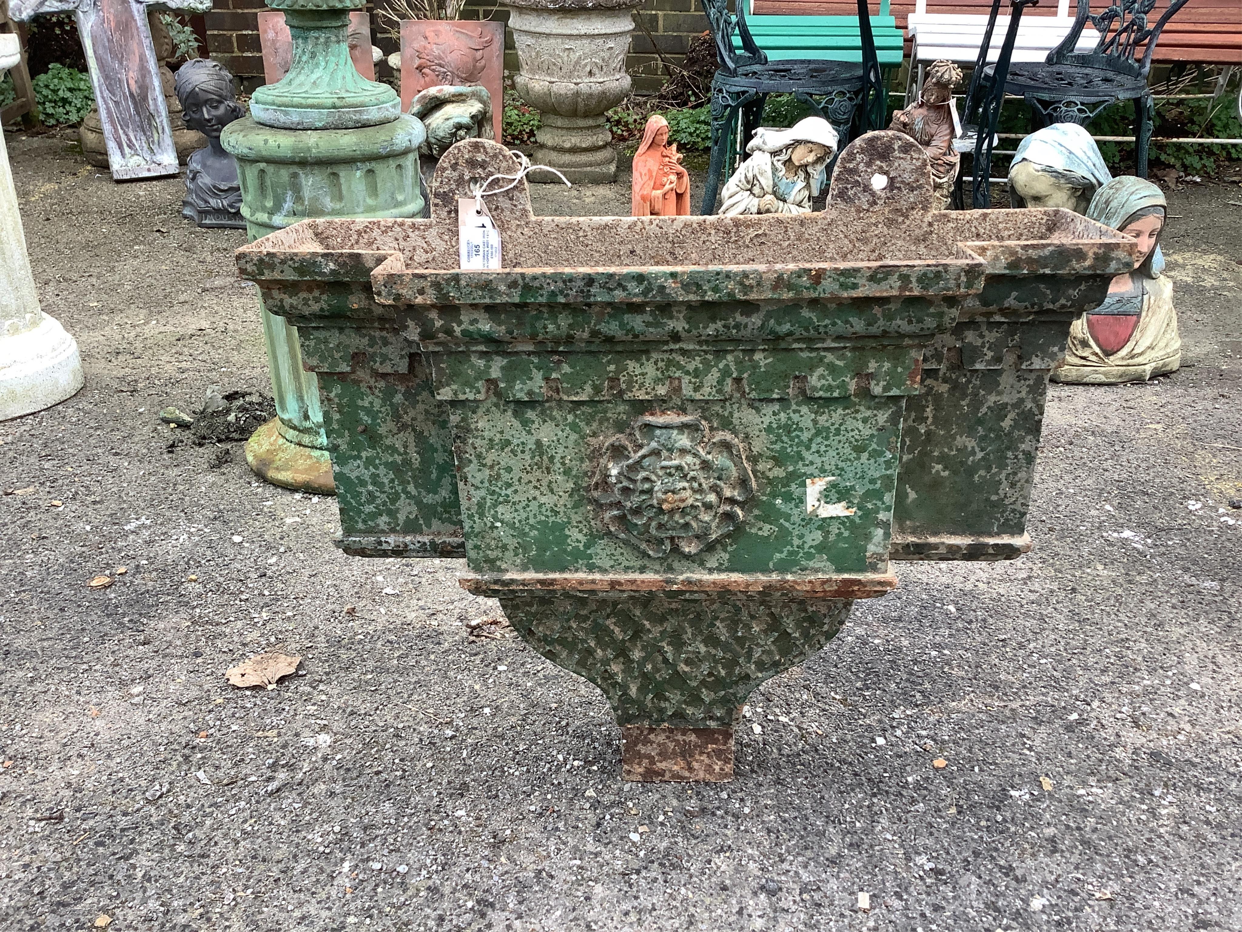 A Victorian cast iron rain hopper, width 61cm, height 48cm. Condition - fair
